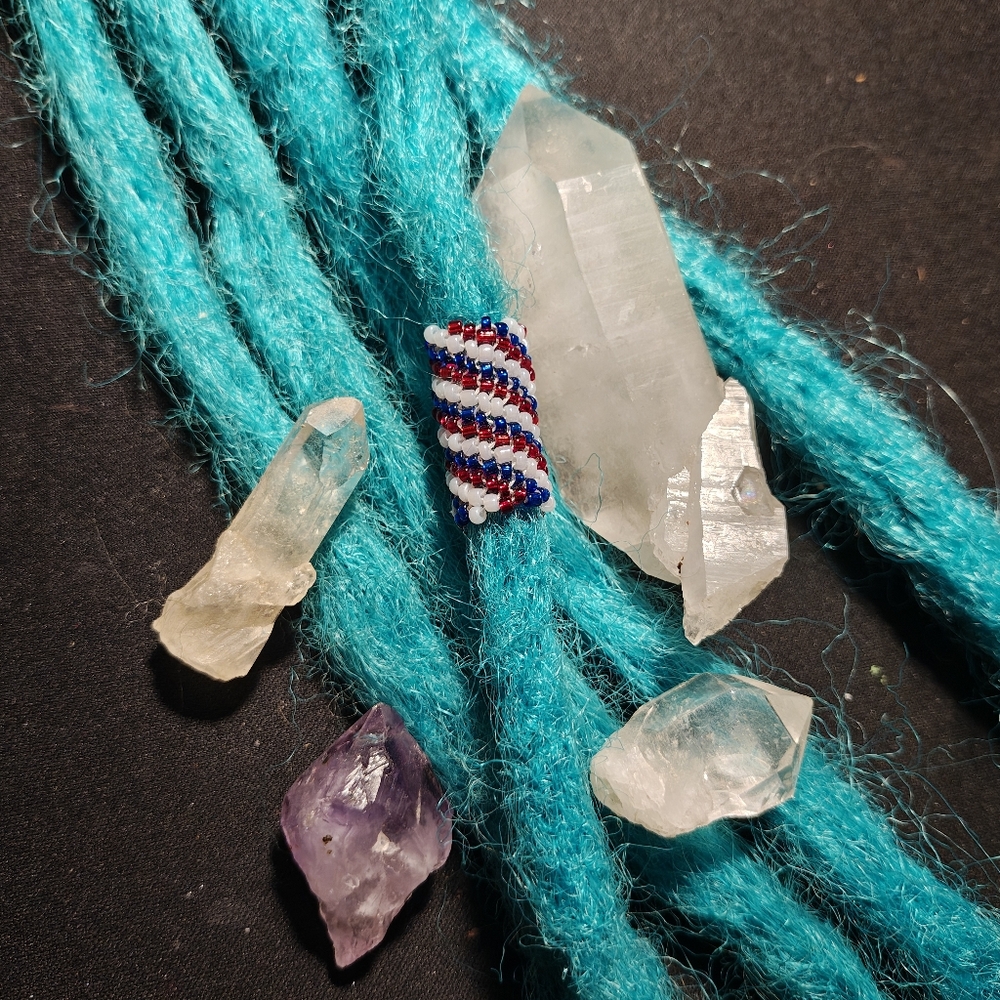 Dreadlock Bead Handmade Red Blue Spiral Seed Bead Hair Jewelry Peyote Loc Charm